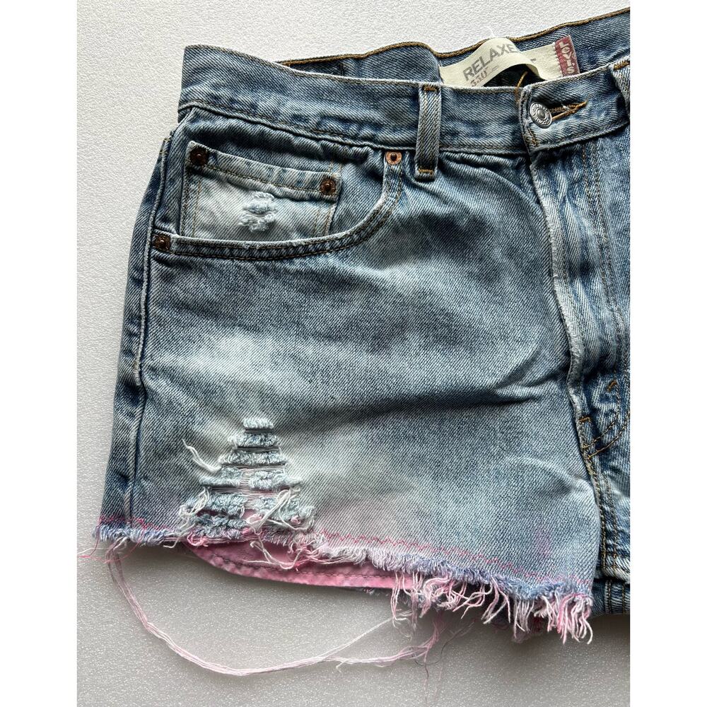 Vintage Levis Reworked Distressed Painted Bleach Dye Cutoff Festival Shorts Sz M - Picture 4 of 15